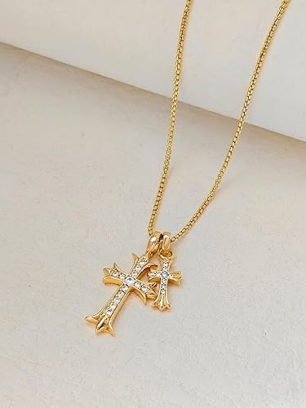 14K Gold Plated Cross Necklace Dainty Faith Choker Hypoallergenic - Picture 3 of 5